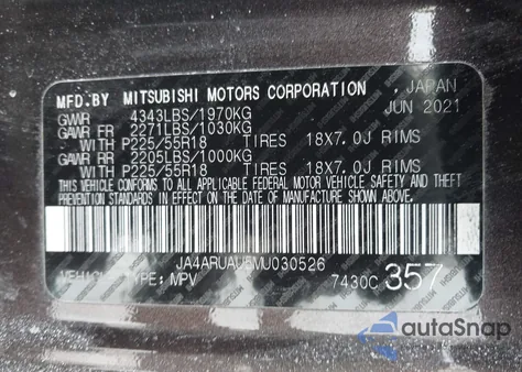 2021 Mitsubishi Outlander Sport 2.0 Be Awc/2.0 Es Awc/2.0 Le Awc/2.0 Se Awc from USA, damaged, VIN JA4ARUAU5MU030526